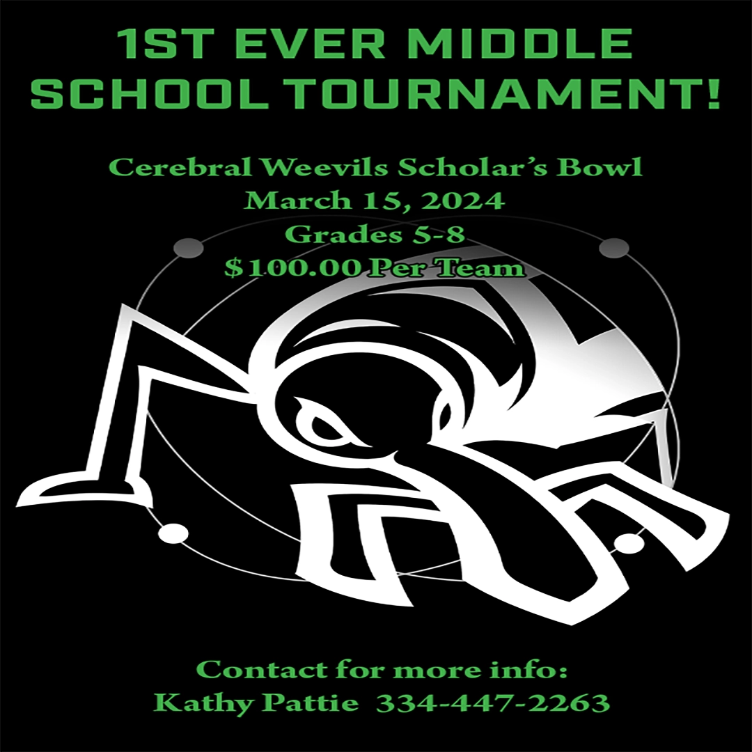 Cerebral Weevils Middle School Scholars' Bowl Tournament Announcement